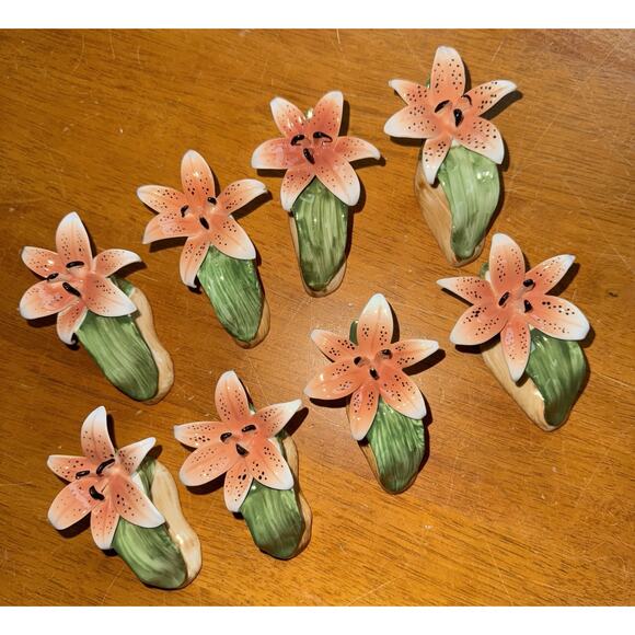 Vintage Bone China 1986 Philippines Pia Lily Napkin Holders Set Of 8 READ - Picture 1 of 9